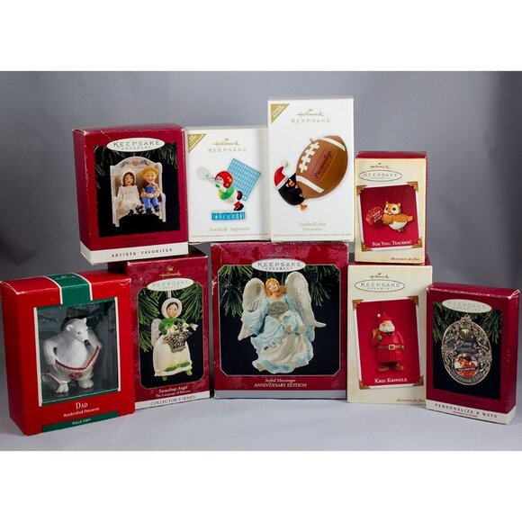 Hallmark Christmas Ornaments Lot w/Boxes 1989-2012 Football Angels Dad Santa - Picture 1 of 12